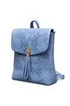 Mochila de cuero con diseño floral en relieve